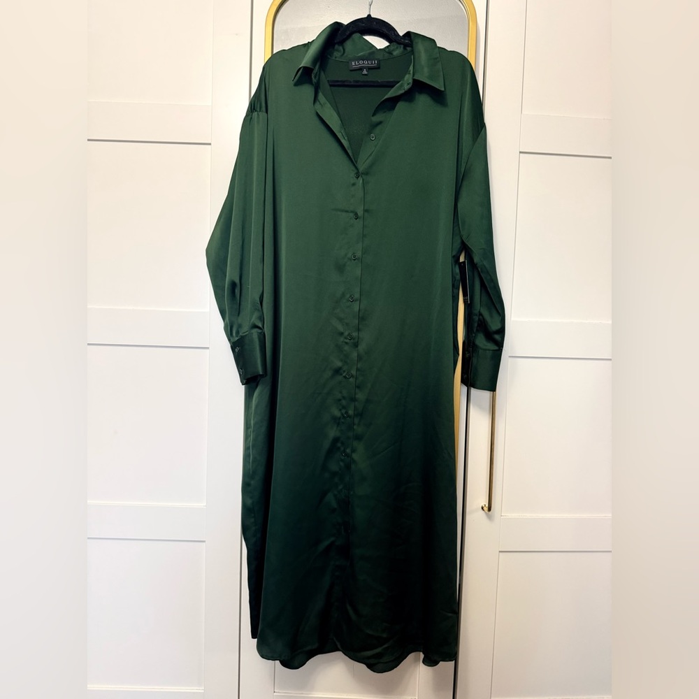 Eloquii Satin Maxi Shirt Dress